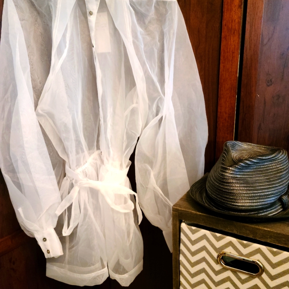 Womens sheer white blouse/hat
